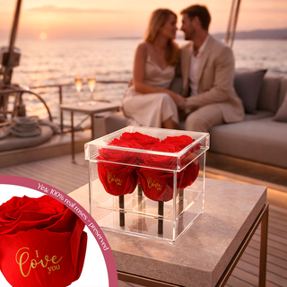 Luxara Cua – I Love you - 4 Personalized Roses - 100% Real (Preserved-Eternal)