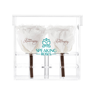 Luxara Cua – Happy Anniversary - 4 Personalized Roses - 100% Real (Preserved-Eternal)