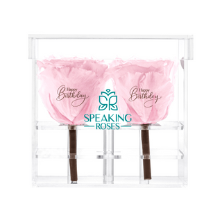 Luxara Cua – Happy Birthday - 4 Personalized Roses - 100% Real (Preserved-Eternal)